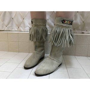 Vintage Ivory Cream Fringe Moccasins Size 6.5